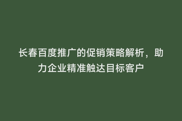 长春百度推广的促销策略解析，助力企业精准触达目标客户