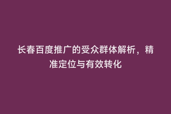 长春百度推广的受众群体解析，精准定位与有效转化