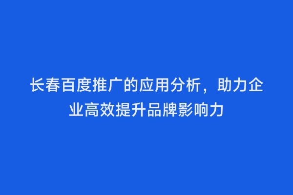 长春百度推广的应用分析，助力企业高效提升品牌影响力