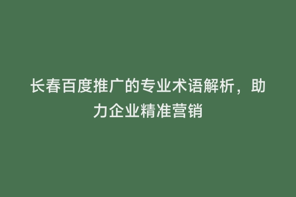 长春百度推广的专业术语解析，助力企业精准营销