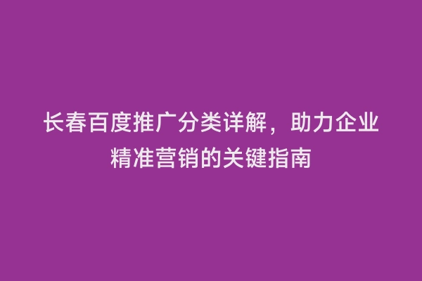 长春百度推广分类详解，助力企业精准营销的关键指南