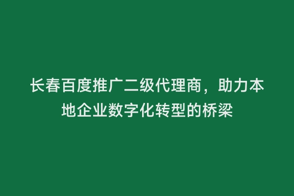长春百度推广二级代理商，助力本地企业数字化转型的桥梁