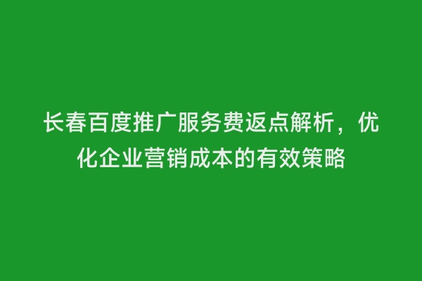 长春百度推广服务费返点解析，优化企业营销成本的有效策略