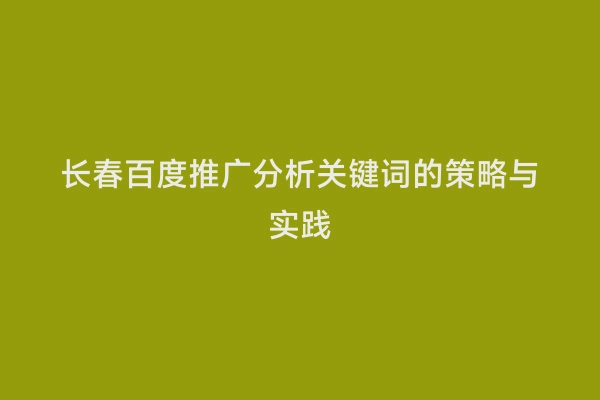 长春百度推广分析关键词的策略与实践