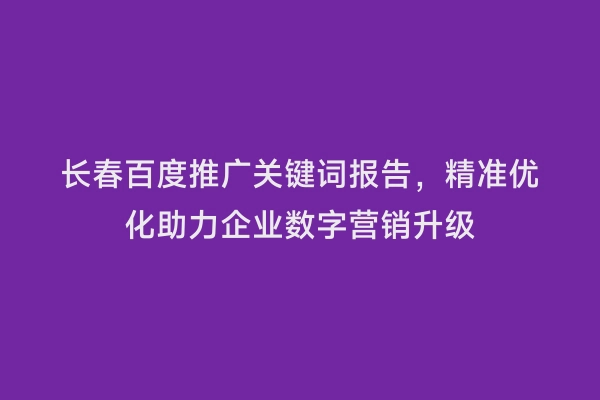 长春百度推广关键词报告，精准优化助力企业数字营销升级