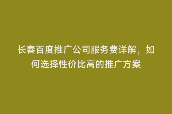 长春百度推广公司服务费详解，如何选择性价比高的推广方案