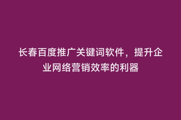 长春百度推广关键词软件，提升企业网络营销效率的利器