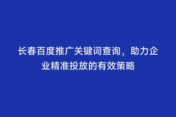 长春百度推广关键词查询，助力企业精准投放的有效策略