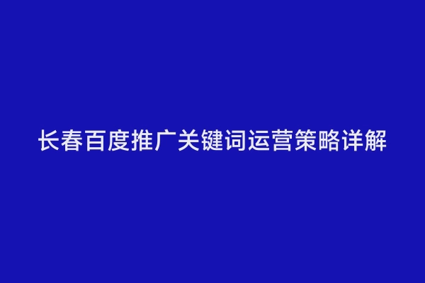 长春百度推广关键词运营策略详解